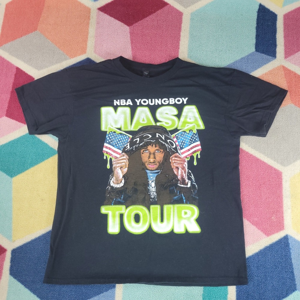 NBA Youngboy MASA Tour Shirt Make America Slime Again Black Neon Green Large